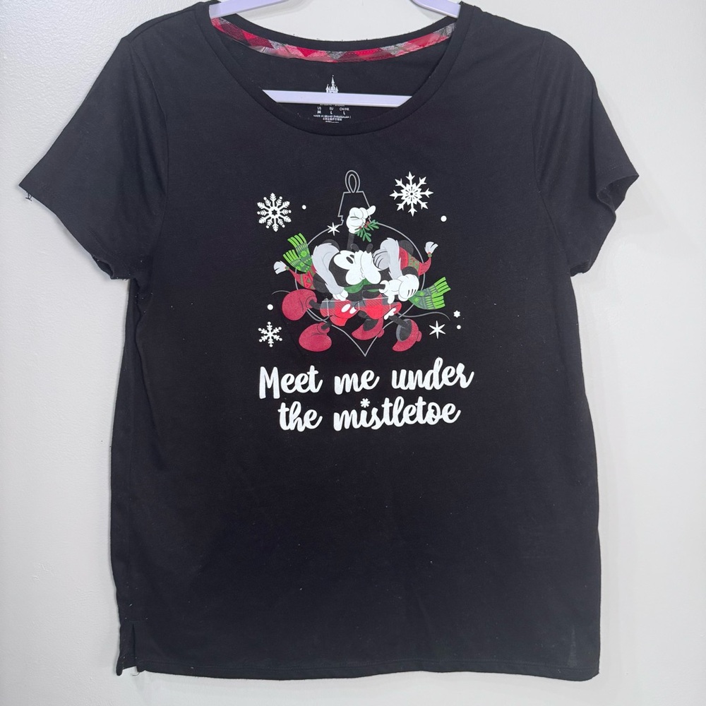 Disney Parks Christmas‎ Micky Minnie Black Women's  Tee Shirt/Pajama Top Size M